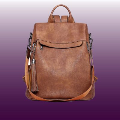 Backpack on a purple and white background