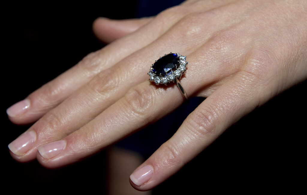 A close up of Kate Middleton's engagement ring