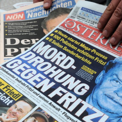 Austrian newspapers feature on March 16, 2009 front pages on the trial of Austrian Josef Fritzl