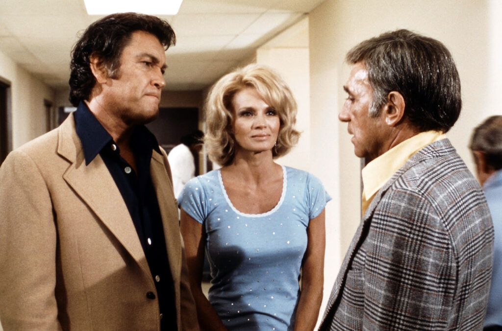 Earl Holliman (L) and Angie Dickinson appearing in 'Police Woman'
