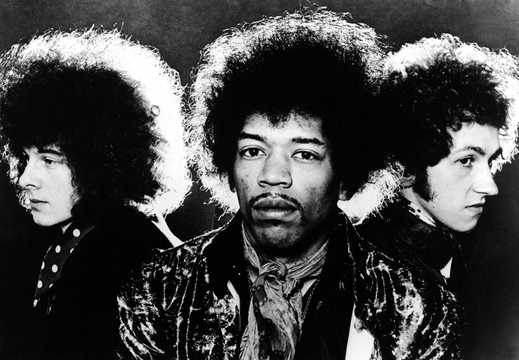 circa 1968:  Portrait of the rock group The Jimi Hendrix Experience, left to right, Noel Redding (1945 - 2003), Jimi Hendrix (1942 - 1970) and Mitch Mitchell.  