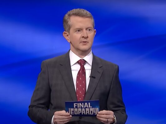 screenshot of Ken Jennings talking during the Final Jeopardy round