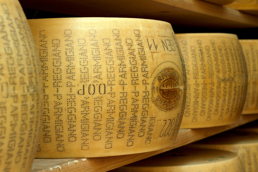 Parmigiano Reggiano is the only authentic parmesan cheese. All wheels will be covered in dots spelling out Parmigiano Reggiano. 