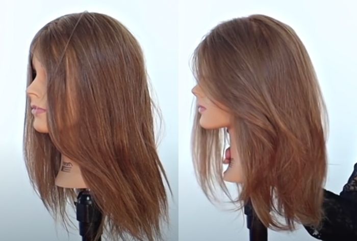 Side by side comparison of fine to normal hair before and after using Revlon One-Step Volumizer