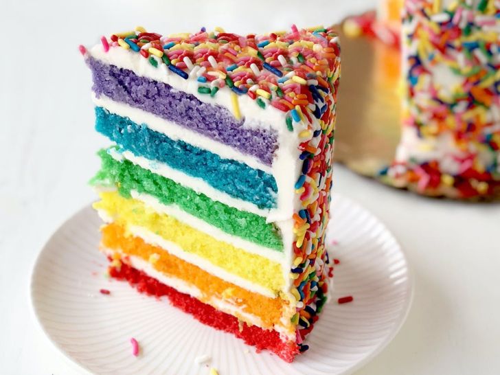 Layered rainbow cake from Carlo's Bakery available on Goldbelly