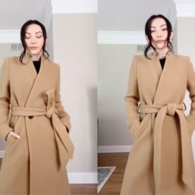 Jessica Wang showcases two ways to tie a coat belt