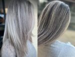Examples of herringbone highlights on graying hair