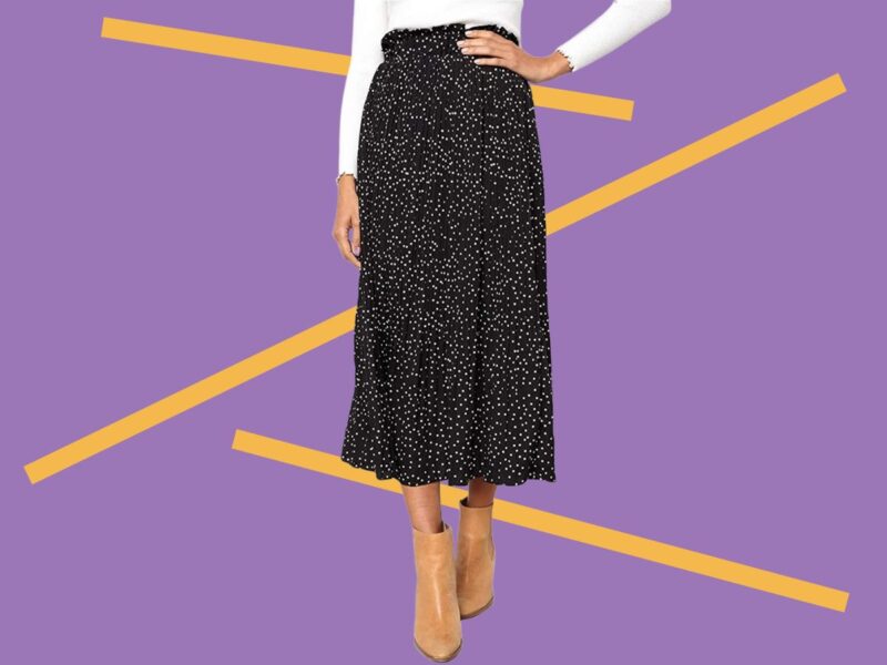 EXLURA midi skirt on a graphic background