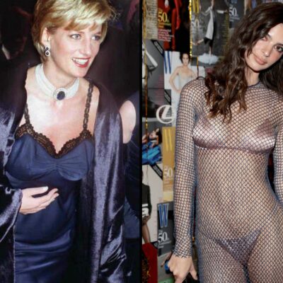 Side-by-side of Princess Diana and Emily Ratajkowski wearing undergarments as outerwear