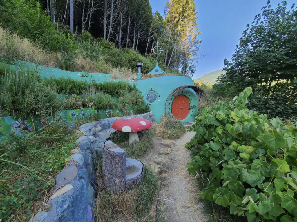 A hobbit hole themed airbnb rental in california