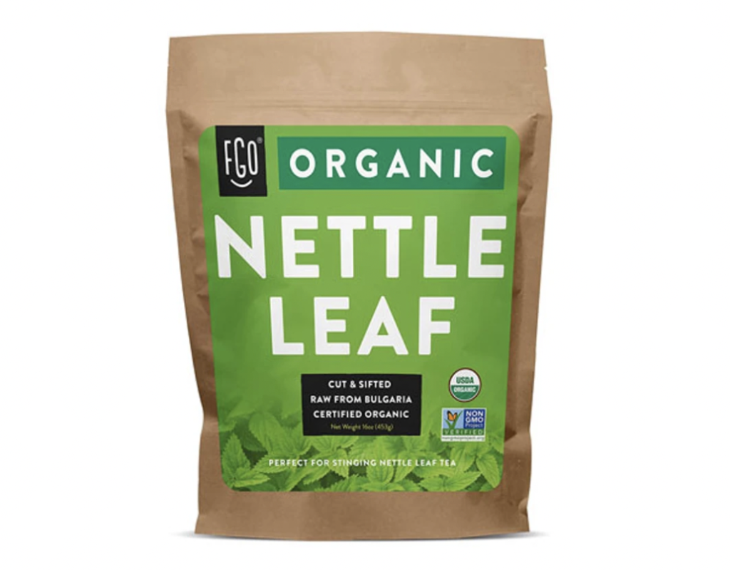 A bag of Nettle leaf tea on a white background 
