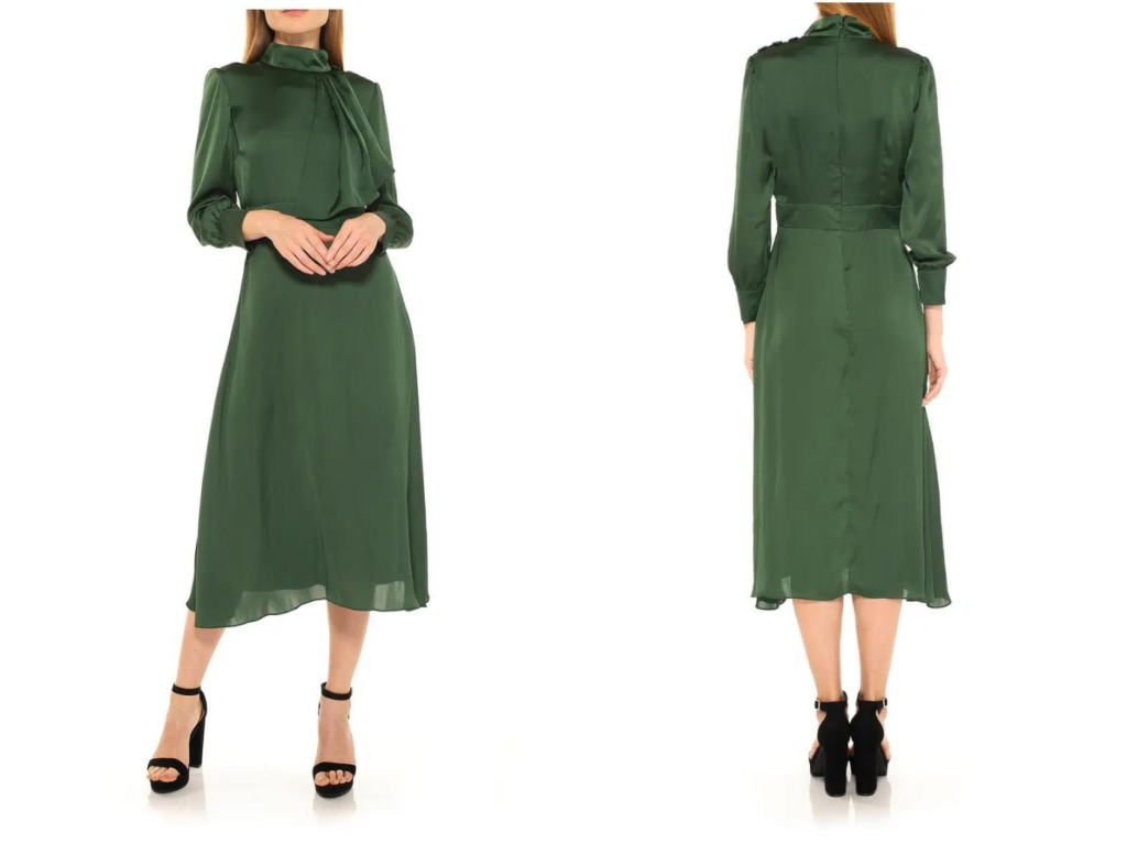 Alexia Admor mock neck satin midi dress in emerald