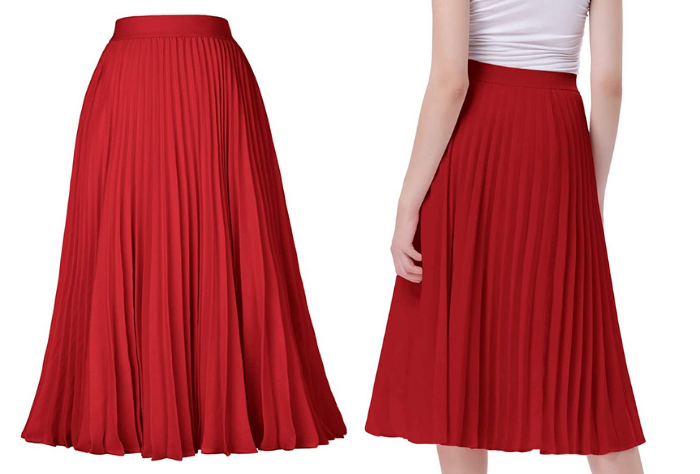 Scarlet pleated A-line skirt